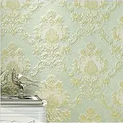 KeTian European Luxury Styel PVC 3D Damask Deep Embossed Wallpaper Roll for Living Room Bedroom Light Green Color 0.53m (1.73' W) x 10m(32.8'L)=5.3m2 (57 sq.ft)
