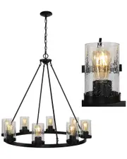 JONATHAN Y Designs Pablo Ring 33 5 8 Light Iron Seeded Glass Bohemian Cottae LedChandelier