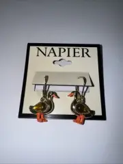 New Napier Gold Tone Duck Drop Leverback Earrings NWT