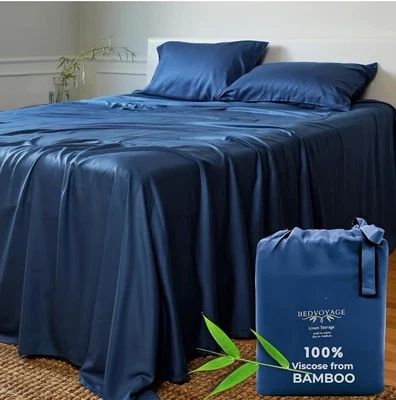 Bed voyage King Sheet Set Cooling Bed Sheet 4 Piece Set Bamboo 18” Deep Indigo
