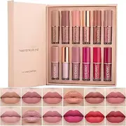 MKNZOME 12Pcs Lip Gloss Make-up Set, Matte Liquid Lipstick Lip Tint Stain Waterproof Long-Lasting Velvet Lipgloss Make Up Gifts for Women Teenage Girls Birthday Valentine's Day Xmas