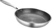 Leefasy Stainless Steel Wok Pan with Handle, Kitchen Cookware, Nonstick Cooking Wok, Stir Fry Honeycomb Wok for Gas, Electric, Ceramic, 28cm