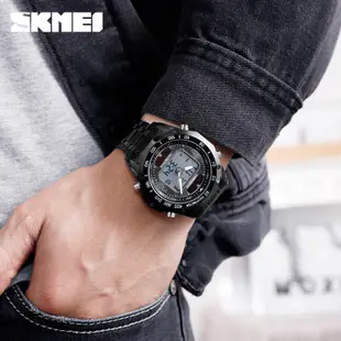 Skmei 手錶 運動手鋼帶 太陽能雙顯手錶 保固 送貼盒 防水/抗刮 潮段班 男錶 電子錶 運動錶 夜光 GMT兩地時