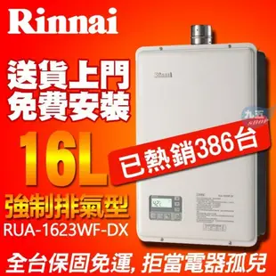 林內FE強制排氣式 RUA-1623WF-DX 強制排氣型16L熱水器 全新公司貨原廠保固