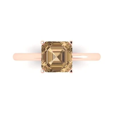 2.0Ct Asscher Cut VVS1 Champagne Gemstone Solid Gold Solitaire Engagement Ring