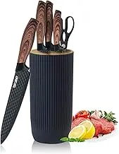 Kitchen Knife Set, 6-Pieces Black Sharp Knife Set for Kitchen, Non-stick Non-slip Stainless Steel Chef Knife Set with Universal Knife Block Suitable for Home Restaurant