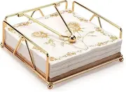 Metal Napkin Holder, Table Napkin Organizer for Kitchen & Picnic, Farmhouse Napkin Holder for Tabletop and Kitchen Countertops, Decorative Tissue Dispenser (Gold)