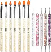JEONEKID 12Pcs Nail Art Brush and Dotting Pen Set – 7pcs UV Gel Builder Nail Brushes (No.2-14) + 5 Double-End Dotting Tools for Acrylic, Gel Polish, DIY Manicure Design
