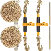 Ratchet Chain Binder 2PCS, 0.9-1.2 cm Heavy Duty Load Binders, with G80 Chains 5443 kg Secure Load Limit, Labor-saving Anti-skid Handle, Tie Down Hauling Chain Binders for Flatbed Truck