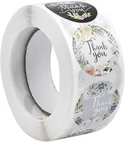 1 Roll/500pcs Thank You Label Self Adhesive Stickers Round Labels Thank You Sticker Gold for Birthdays Weddings Giveaways Bridal Showers Gifts Party