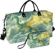 [ZRYSMY] Duffel Bag for Traveling, Dragon Green Cloud Travel Bag Gym Bag, with Multiple Interior Pockets Shoulder Weekender Bag for Women Men with Toiletry Bag 20.5L x 1.9W x 13.8H, Multi-Colored, one