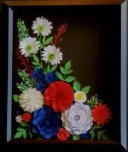 Wall Art Shadow Box Framed Home Decor Mixed Paper Flower Arrangement Handmade