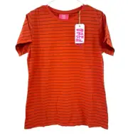 One Teaspoon Womens Orange Striped Bower Bird Embroidered Logo Fitted Shirt XXL