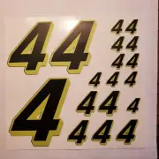 Matte Black-w/Yellow #4's Racing Numbers Vinyl Decal Sheet 1/10-1/12