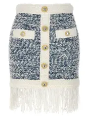 [Balmain] Balmain-Fringed Tweed Skirt Gonne Celeste-Donna 36FR Blue
