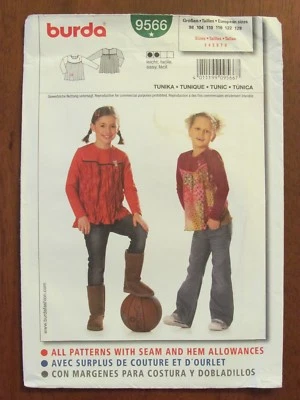 BURDA PATTERN - 9566 GIRL'S TUNIC TOP SHAPED YOKE BACK BUTTONS SIZE 3 - 8 UNCUT