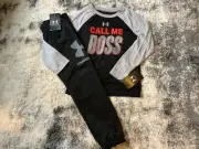 Boys Under Armour long sleeve “ CALL ME BOSS “ shirt & blk joggers size 5 NWT