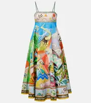 [Alemais] Alémais Lucky Pace printed linen midi dress UK 12 multicoloured