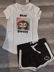 NWT Girls Justice outfit Sequin Sloth Top/Dolphin Shorts Size 8 (12)