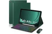Samsung Galaxy Tab A9+ 11 inch 2023 Keyboard Case Detachable Color Backlit Bluetooth Keyboard & Mouse-Dark Green