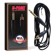5pcs For Tattoo Power Supply Silicone Soft RCA Clip Cord 1/4" Phono Plugs 6ft