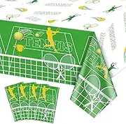 QUERICKY 4 Pack Tennis Theme Birthday Table Cover, 51x87'' Plastic Disposable Rectangle Tablecloth for Men Women Kids Party Decorations