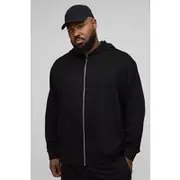 Mens Black Plus 260GSM Loopback Oversized Fit Basic Zip Through Hoodie