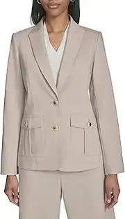 [Halston] Women's Two Compression Cotton Front Buttoned Pocket Blazer