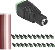 [Clearhill] 20Pcs 5521DC Female Power Connectors and 10Pcs red and Black Wires,5.5mm x 2.1mm Power Jack Socket for 5V 12v 24v Led Strip, CCTV Security Camera Cable Wire Ends Plug Barrel Adapter