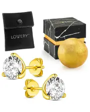 Lovery 14k Plated Solitaire Earring Set with Pouch, Bath Bomb & Gift Box