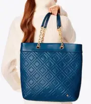 Tory Burch Bag Fleming Tote Quilted Blue