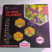 Scribbler 3D Pen Filament 15 Colors, 150 Linear Meters, 10 Meters Per Color. New