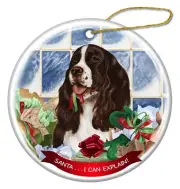 Liver and White Springer Spaniel Dog Porcelain Ornament 'Santa.. I Can Explain!
