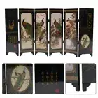 Mini Wooden Peacock Screen Room Divider Folding Partition with 6 Panels