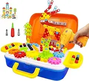 HOWADE 276 Pieces Electric Drill Puzzles with Gears Set, 3D Construction Engineering Building Blocks STEM Toy with Bus Model Storage Box for Boys and Girls