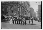 Crowd Children With Flags Outside City Hall New York City During A- Old Photo