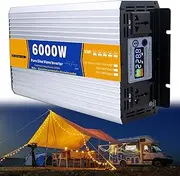 6000W Pure Sine Wave Inverter Charger DC 12V/24V/48V/60V/72V to AC 110V/230V Low Frequency Solar Power Inverter Converter for Home, RV, Truck, Solar System, Camping(Size:60v to 110v)