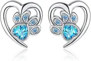 [HUIZIUYUQI] Blue CZ Paw Print Small Stud Earrings Shiny Cubic Zirconia Unicorn Cute Animals Tiny Studs for Women Girls Dainty Silver Plated Hypoallergenic Push Back Stud Earrings Birthday Christmas Piercing Jewelry Gifts