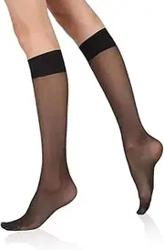 [GYCAQAC] Sheer Knee High Socks 1 Pair with Comfort Bands Pressure Free Lightweight Comfortable Everyday Smooth Material One Size Fits All with Soft Waistband for Adult Fine Knee High Socks