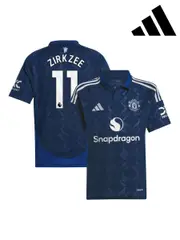 adidas Blue Kids Manchester United EPL Away Shirt 2024-25 with Zirkzee 11 Printing (AM1535) | $91