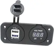 GLEAVI Dual USB Charger with LED Digital Voltmeter for Cars Motorcycles and Boats Power Adapter Black