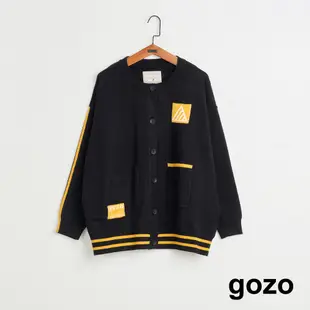 【gozo】➤gozo貼布羅紋毛衣外套(淺灰/黑色_F) | 女裝 顯瘦 休閒