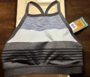 NWT prAna women's XS Alois Bralette Gray Black Blue Thick Stripe Organic Hemp