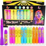 12 Pcs Glow in The Light Body Face Paint, Face Painting Kit, UV Crayon Kit Fluorescent Body Paints for Adults for Birthday Party Halloween Masquerade Makeup Outdoor for Kids