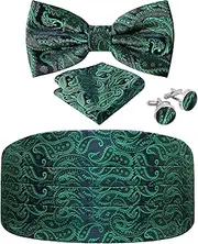 [JUNMEISI] Paisley Cummerbund and Bow Tie Set Adjustable Formal Men's Cumberbund Tuxedo Bowtie Cufflinks Set & Pocket Squares