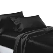 1000TC Black Silk Satin Pillowcase Sheet Set