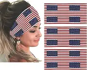 [ZENRUIMING] 3 Pcs American Flag Hair Bands, Sweat Absorbing and Breathable Sports Elastic Hair Bands, Multi-Functional Turban Yoga Headbands