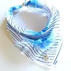 Hanae Mori Cotton Scarf Bandana 19" White & Ocean Blue Floral NEW