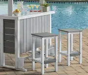 Destination Summer Acacia Wood Bar Stools (Set of 2) - White Washed Gray -NEW-
