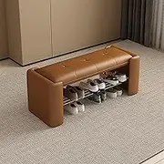 Upholstered Bench for Entryway, Bed Bench for Bedroom, Tufted Bedroom Bench Ottoman Bench, End of Bed Bench, Window Bench for Living Room, Faux Leather Bedroom Benches for Foot of Bed(Light brown,140x